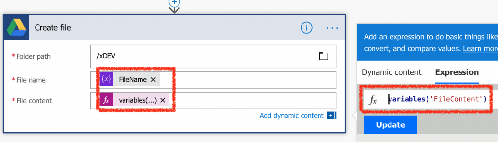 Google Create File action